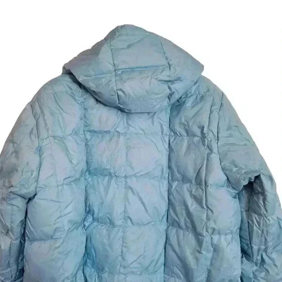 Lands' End Women's Aqua Blue & Lime Green Nylon Reversible Down Puffer Coat w De - Picture 6 of 10